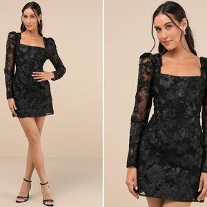 BRAND NEW XL -  HOLIDAY Masterfully Eloquent Black 3D Floral Mini Dress